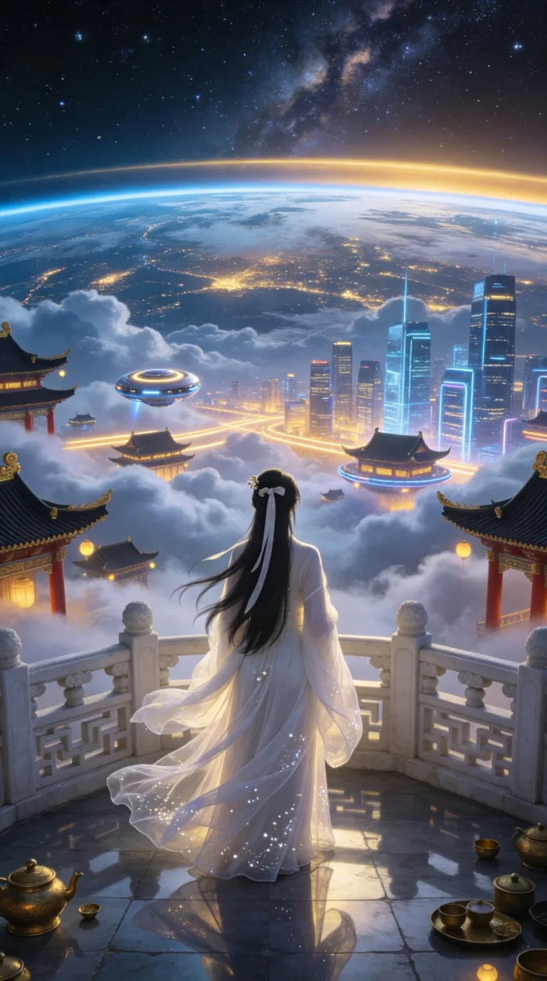 月宫仙子望地球首帧图片提示词