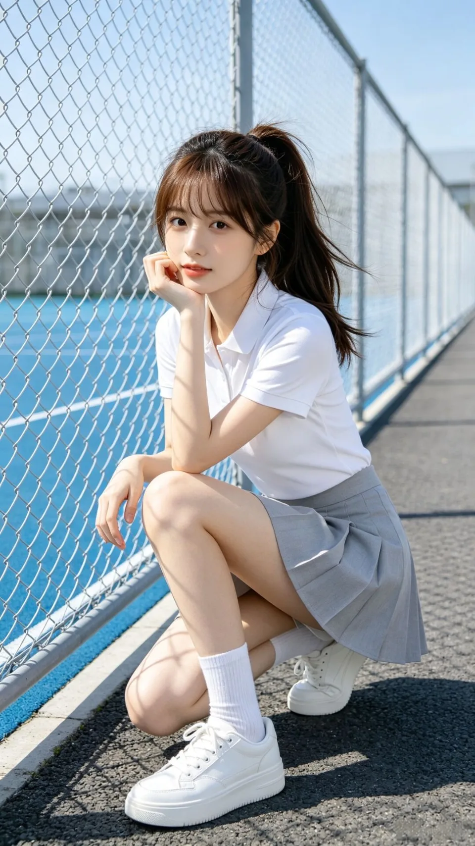 操场上jk短裙女生图片提示词